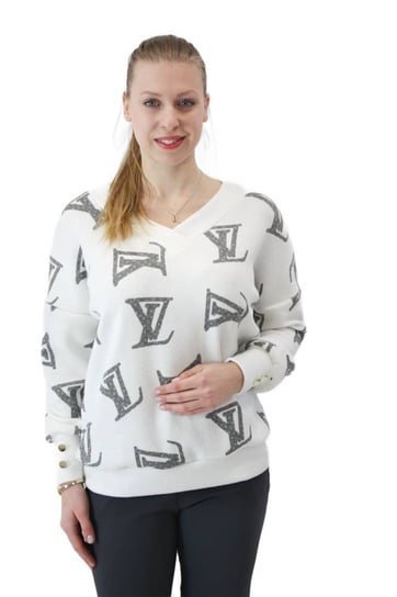 Delikatny Sweter w Serek Biało-popielaty XL Nelino