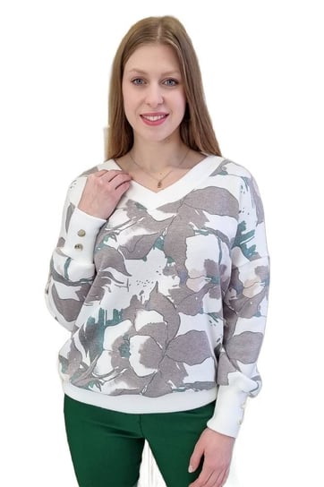 Delikatny Sweter w Serek Biało-zielony XL Nelino