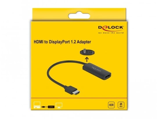 Delock, Adapter HDMI - Displayport + zasilanie usb na kablu 4k 60hz, 24cm Delock