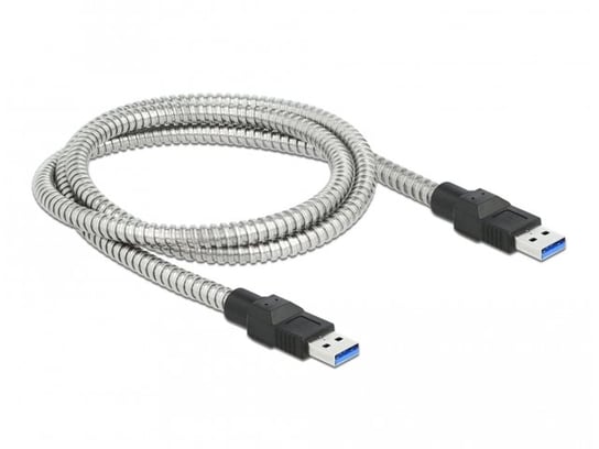 Delock, Kabel USB-A M/M 3.0 metalowy, srebrny, 1 m Delock