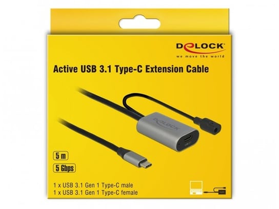 Delock, Przedłużacz USB-C M/F 3.1, czarny, 5 m Delock