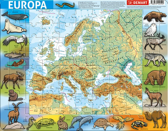 Demart, puzzle, Europa fizyczna, 72 el. Demart