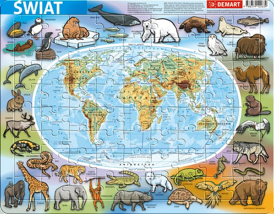 Demart, puzzle, Świat mapa fizyczna, 72 el. Demart