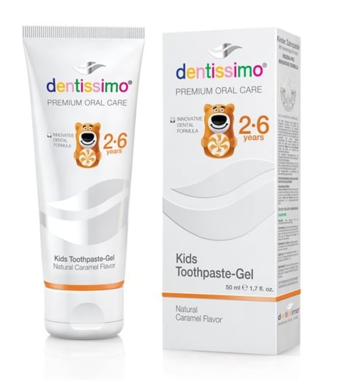 Dentissimo, Kids Toothpaste-Gel pasta do zębów dla dzieci o karmelowym smaku 2-6 lat 50ml Dentissimo