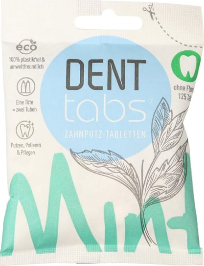 Denttabs, tabletki do zębów ze stewią o smaku miętowym bez fluoru, 125 tabletek Denttabs