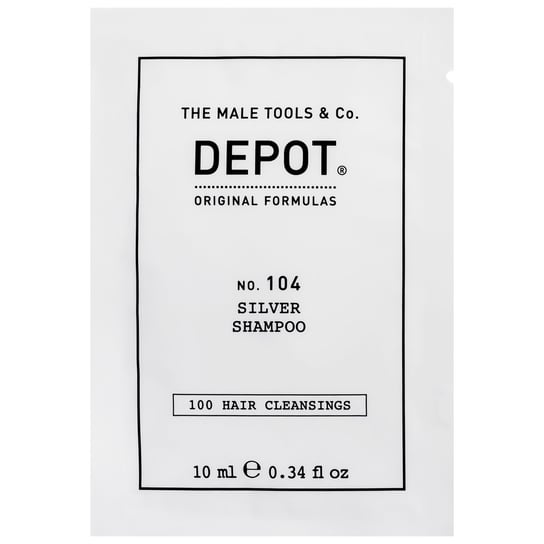 Depot, NO. 104 Silver, Szampon do włosów siwych i rozjaśnianych dla mężczyzn bez sls, z roślinnymi ekstraktami, 10 ml Depot