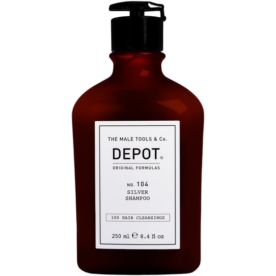 Depot, NO. 104 Silver, Szampon do włosów siwych i rozjaśnianych dla mężczyzn bez sls, z roślinnymi ekstraktami, 250 ml Depot