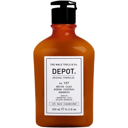 Depot, NO.107 White Clay Sebum Control, Szampon do włosów przetłuszczających się dla mężczyzn, 250 ml Depot