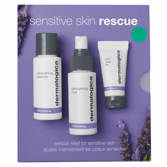 Dermalogica Sensitive Skin Rescue Set | Minizestaw do cery wrażliwej: żel oczyszczający 50ml + mgiełka kojąco-nawilżająca 15ml + lekki żel nawilżający 15ml Dermalogica