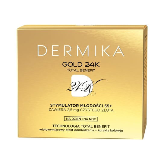 Dermika, Gold 24K Total Benefit, Zastrzyk młodości 55+, krem-stymulator na dzień i na noc, 50 ml Dermika