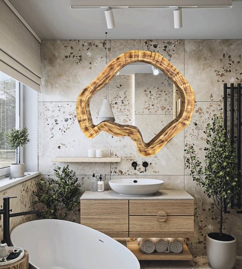Designerskie drewniane lustro do łazienki LUKlight