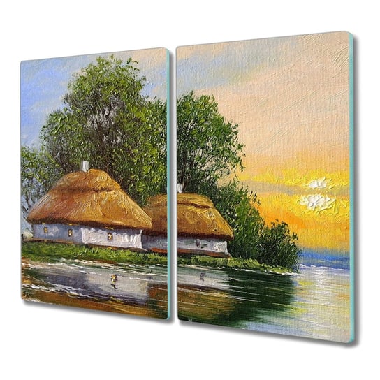 Deska 2x30x52 cm Malarstwo wieś chata z nadrukiem, Coloray Coloray