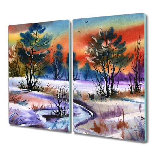 Deska 2x30x52 cm Malarstwo zima drzewa do krojenia, Coloray Coloray