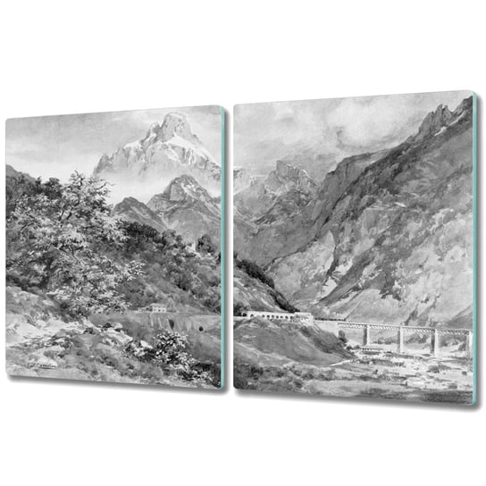 Deska Do Krojenia ze Szkła Hartowanego - 2x 40x52 cm - Krajobraz Alpy Coloray