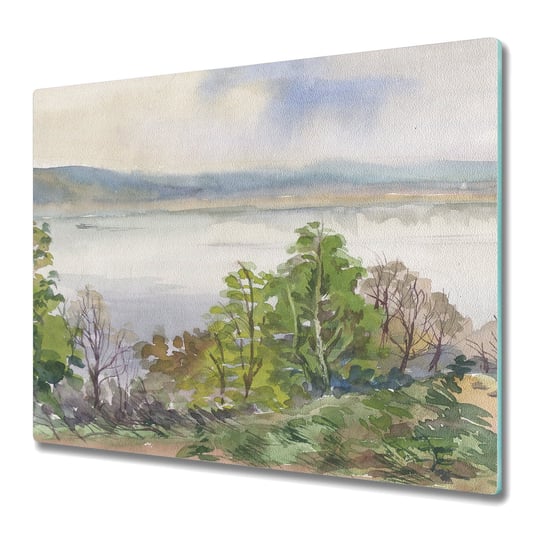 Deska Do Krojenia ze Szkła Hartowanego 60x52 cm - Wiosna Krajobraz Akwarela Coloray