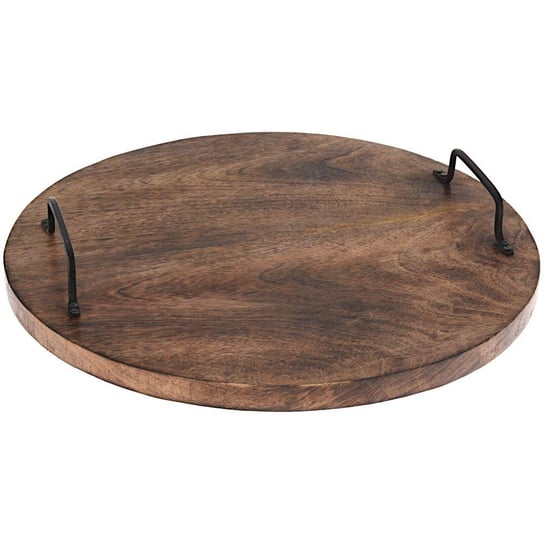 Deska kuchenna drewniana MANGO do krojenia serwowania okrągła 40 cm taca z uchwytami Vilde