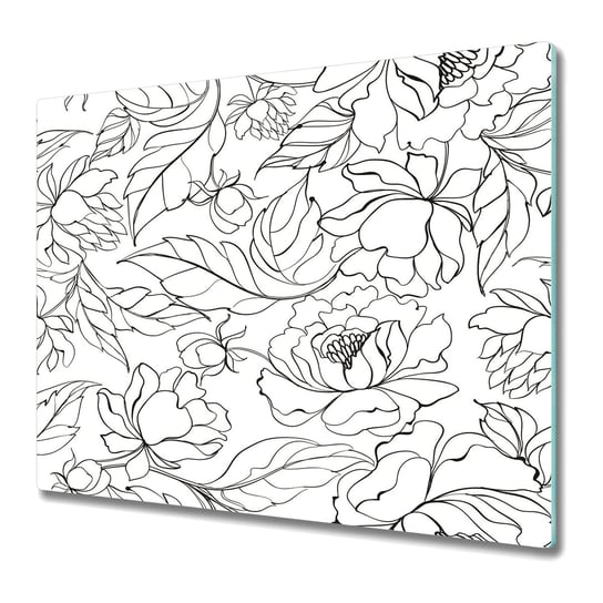 Deska Kuchenna z Wyjątkowym Printem 60x52 cm - Kwiaty piwoni sam kontur Coloray