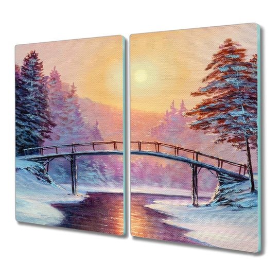 Deska ze szkła 2x30x52 Malarstwo zima drzewa most, Coloray Coloray