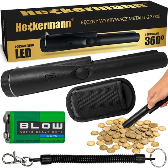 Detektor metalu Heckermann GP-008 black + Bateria 6F22 9V Blow Heckermann