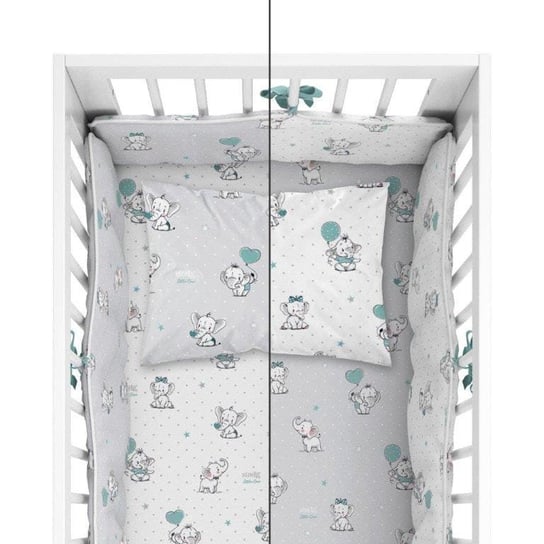 Detexpol, MayaMoo, Pościel niemowlęca do łóżeczka, Słonie milusie,  90x120 cm + Ochraniacz Detexpol