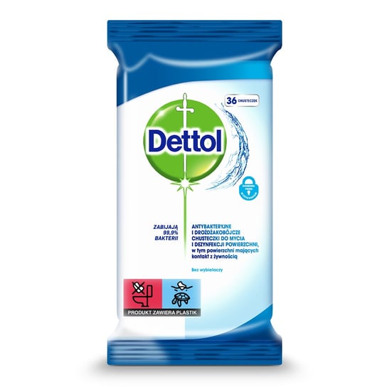 DETTOL, Chusteczki do mycia i dezynfekcji powierzchni antybakteryjne i drożdżakobójcze, 36 szt. Dettol