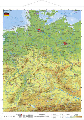 Deutschland, physisch 1 : 1 100 000. Wandkarte Kleinformat mit Metallstäben Stiefel Eurocart Gmbh