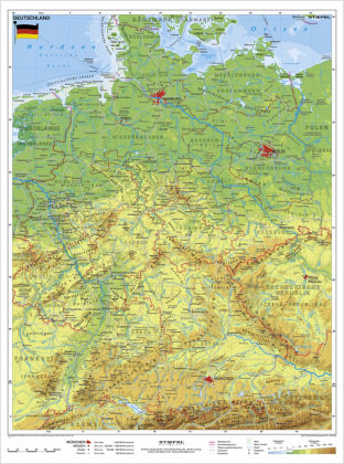 Deutschland, physisch 1 : 1 100 000. Wandkarte Kleinformat ohne Metallstäbe Stiefel Eurocart Gmbh
