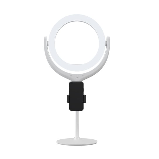 Devia, Uchwyt stojak na telefon z lampą LED, 8 cali, 40 cm, biały Devia