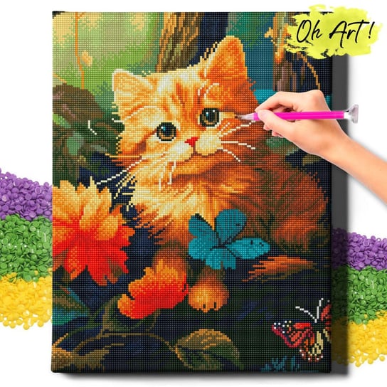 DIAMOND PAINTING 5D z RAMĄ Kot Haft Diamentowy Duży Kotek w lesie Mozaika 40x50 cm Oh Art!