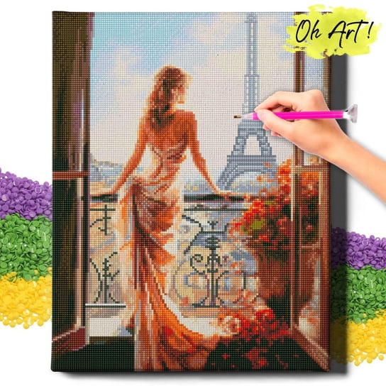 DIAMOND PAINTING 5D z RAMĄ Krajobraz Haft Diamentowy Duży Na balkonie w Paryżu Mozaika 40x50 cm Oh Art!