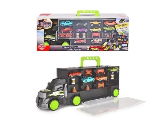 Dickie Toys, Ciężarówka i walizka z uchwytem City z 4 pojazdami i akcesoriami, 43 cm Dickie Toys