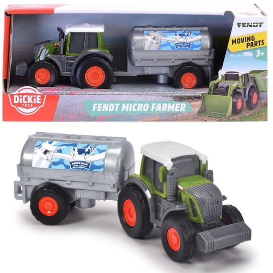 Dickie Toys, Farm Traktor Fendt Maszyna z Cysterną na Mleko 18cm Dickie Toys