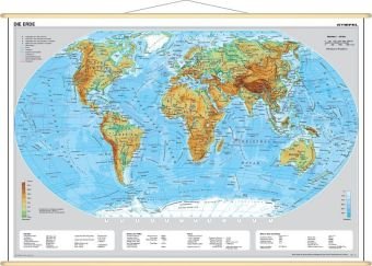 Die Erde, physisch 1 : 60 000 000. Wandkarte Mini-Format Stiefel Eurocart Gmbh