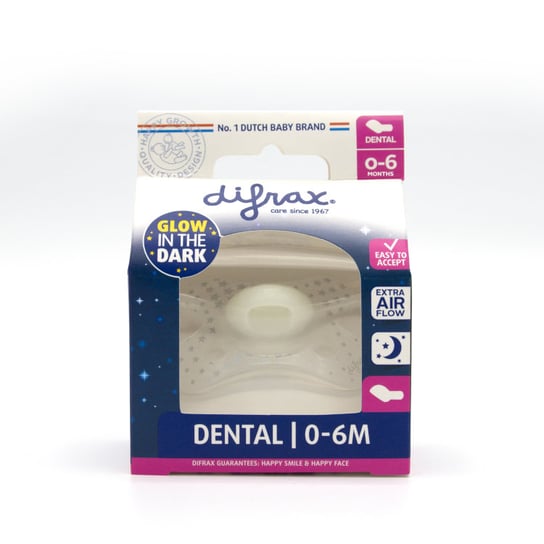 Difrax smoczek uspokajający dental 0-6m świecący Difrax