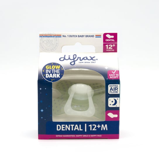 Difrax smoczek uspokajający dental 12m+ świecący Difrax