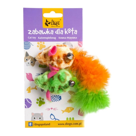 Dingo Zabawka dla kota myszki kolorowe 2 szt. pomarańczowa i zielona Dingo