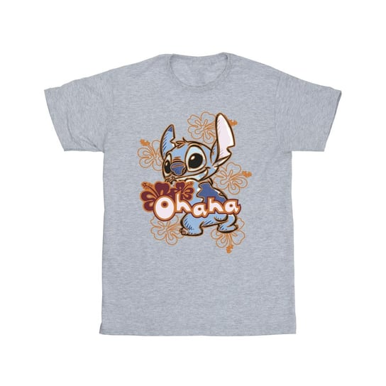 Disney Męska Koszulka Lilo And Stitch Ohana Orange Hibiscus T-Shirt (3XL / Jasnoszary) Disney