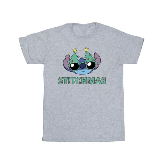 Disney Męska Koszulka Lilo & Stitch Stitchmas Glasses T-Shirt (S (52-55 Cm) / Jasnoszary) Disney