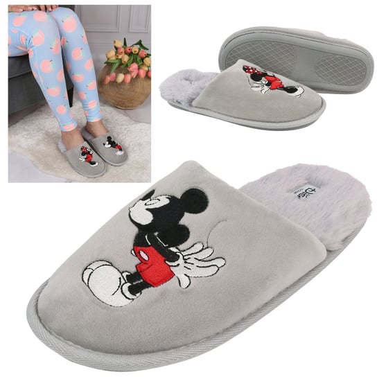 Disney Myszka Mickey Damskie papcie/kapcie, szare, welurowe obuwie domowe 38-39 EU Disney