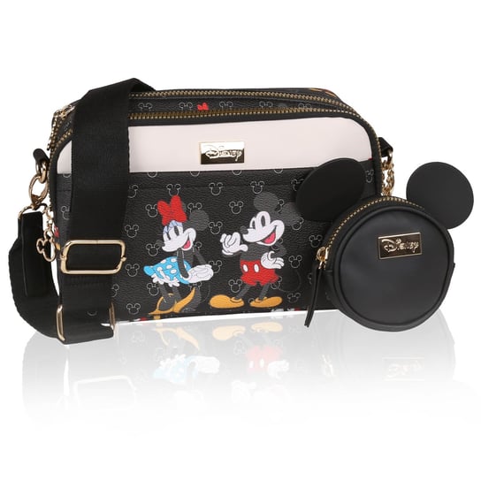 Disney Myszka Mickey I Minnie Torebka + Saszetka, Czarna, Na Regulowanym Pasku 24X15X8Cm Disney