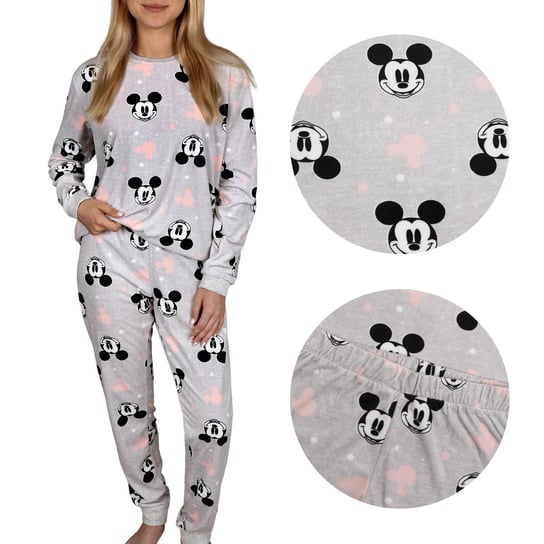 DISNEY Myszka Mickey Szara piżama damska z długim rękawem, welurowa, plus size 4XL Disney