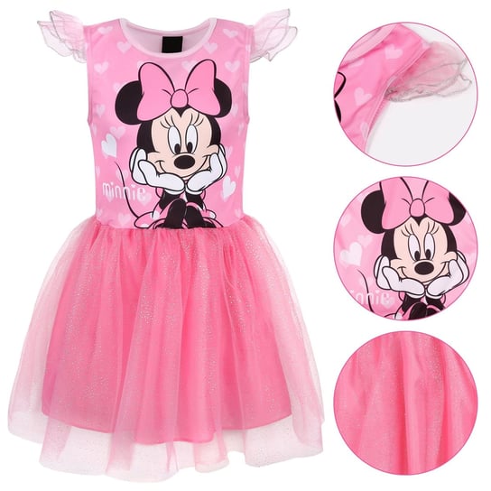 DISNEY Myszka Minnie Różowa sukienka z tiulem na krótki rękaw, sukienka dziewczęca 6-7 lat 116-122 cm Disney