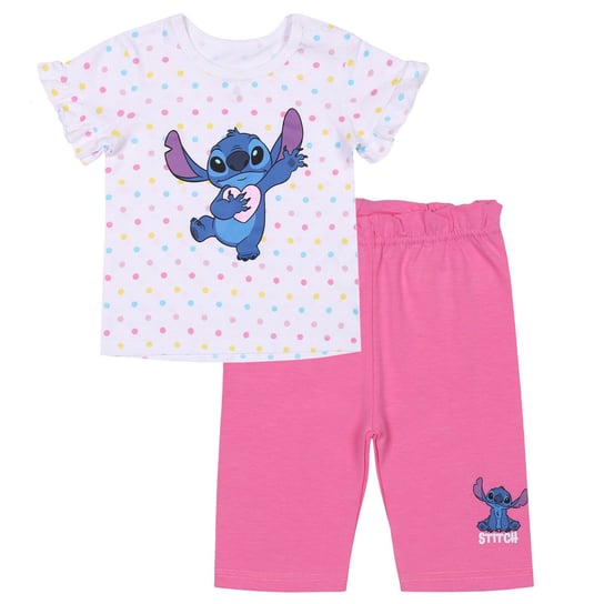 Disney Stitch Biało-różowy, bawełniany komplet niemowlęcy w kropki, koszulka+ spodenki 12 m 80 cm Disney