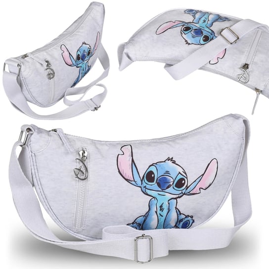 Disney Stitch Szara, melanżowa torebka bagietka na ramię, srebrne elementy 33x7x18cm Disney