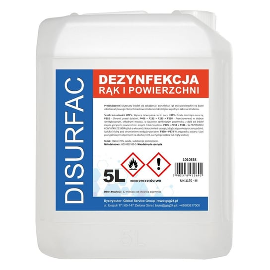 DISURFAC ETANOL 70 Płyn do dezynfekcji rąk i powierzchni 5L GSG24