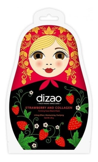 Dizao, Matrioszka, czarna maska ujędrniająca z ekstraktem z truskawek i kolagenem w płachcie, 25 g Dizao