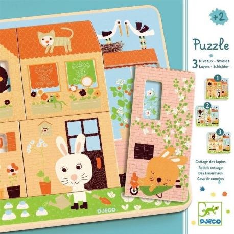 Djeco, Drewniane puzzle 3 plansze Króliczki Djeco