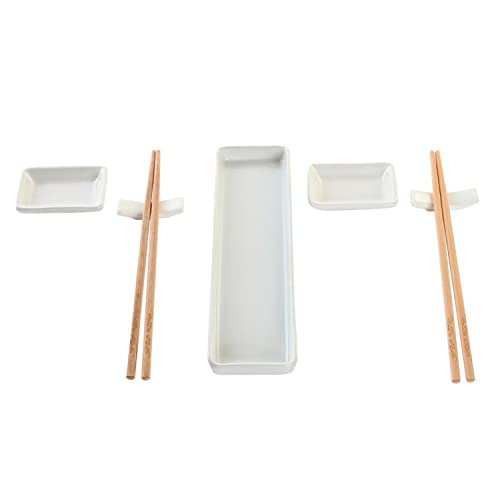 Dkd Home Decor Zestaw Sushi Standardowy - Biały, Bambus I Kamionka, 35,5 X 29 X 24 Cm DKD Home Decor