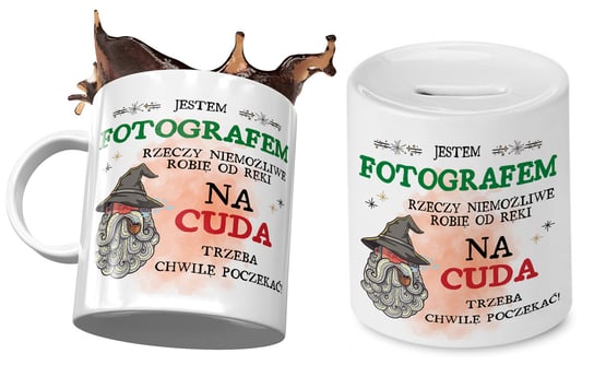 Dla Fotografa Zestaw Kubek + Skarbonka na Prezent z Nadrukiem ze Zdjęciem PoliDraw