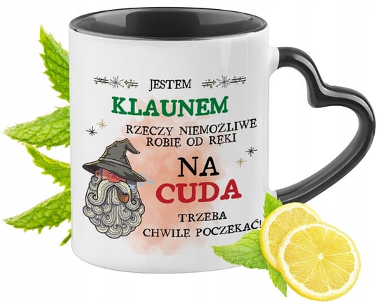 Dla Klauna Kubek Czarny z Uszkiem w Kształcie Serca na Prezent z Nadrukiem PoliDraw